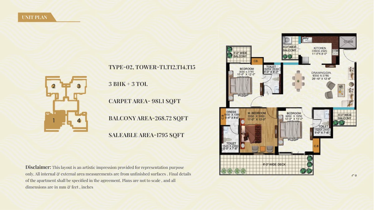 1795 sq. ft. Type 2 floor plan
